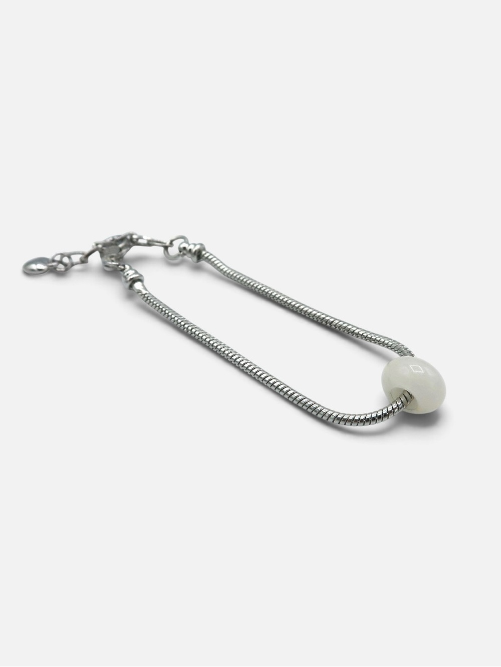 Minimal Silver Snake Chain Bracelet with White Accent Bead